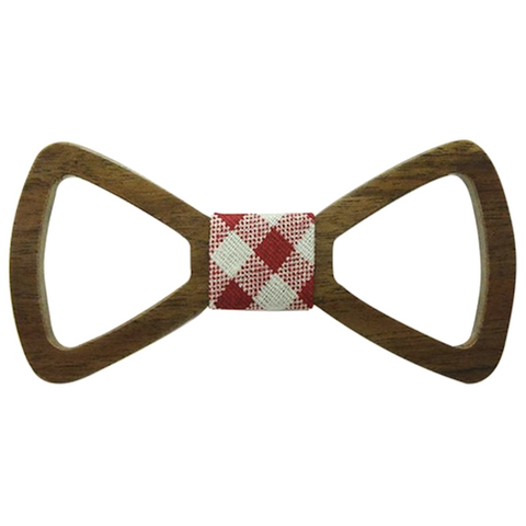 Red/White Checks Centered Wooden Bowtie