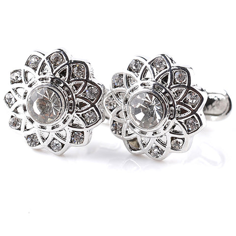 Flower Shape Crystal Cufflinks