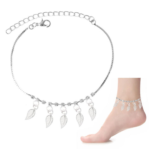 Crystal & Leaves Dangle Charms Anklet