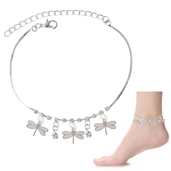 Crystal & Dragonfly Dangle Charms Anklet