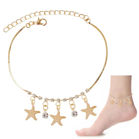 Crystal & Starfish Dangle Charms Anklet