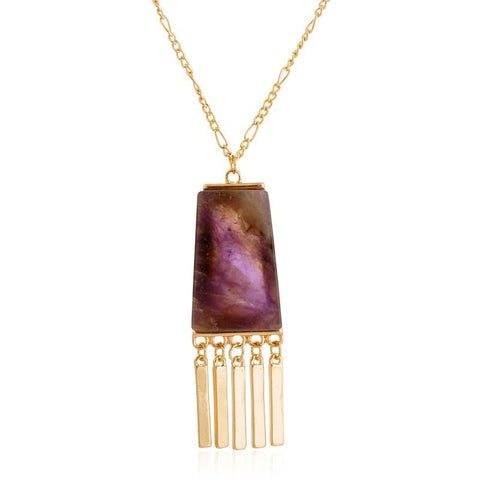 Geometric Marble Metal Fringes Necklace