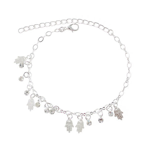 Crystal & Hamsa Dangle Charms Anklet