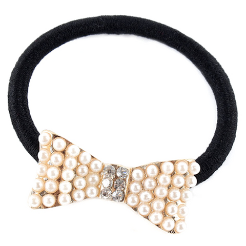 Embellished Bow Metal Charm Elastic Ponytail Band