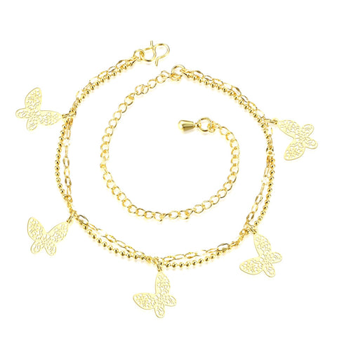 Butterfly Charms Layered Anklet