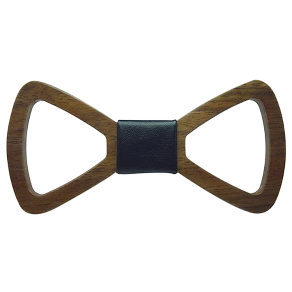 Black Leather Centered Wooden Bowtie