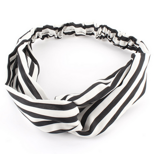 Black/White Stripes Twist-Knot Head Wrap Headband