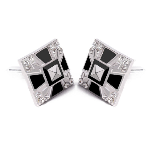 Luxury Black Enamel Crystal Cufflink