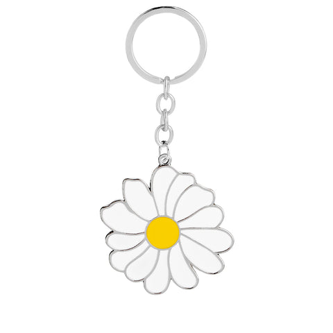 White Daisy Flower Spring Time Keychain