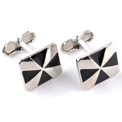 Black Enamel Windmill Pattern Square Cufflinks