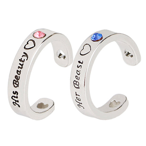 HIS BEAUTY HER BEAST Rhinestone Couple Rings Set