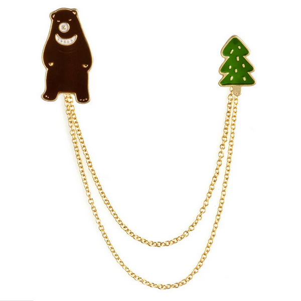 Bear and Xmas Tree Collar Pin