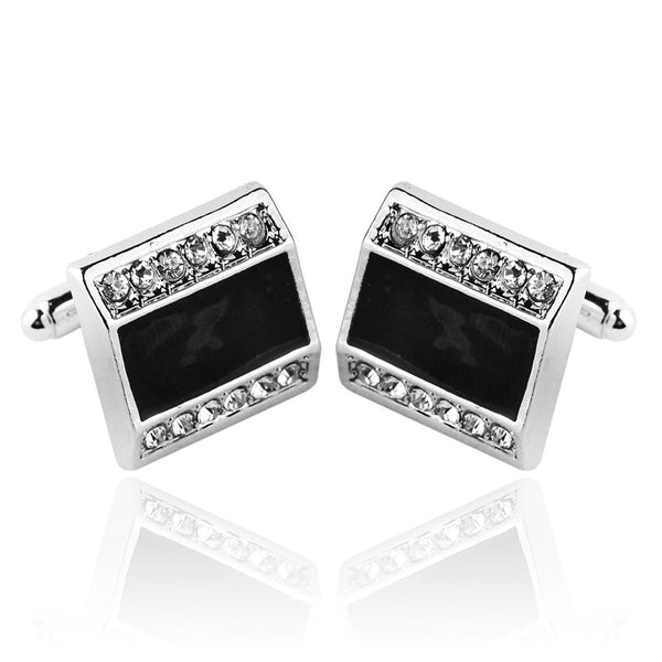 Black Enamel Crystal Embellished Cufflinks