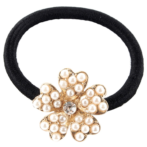 Embellished Floral Metal Charm Elastic Ponytail Band