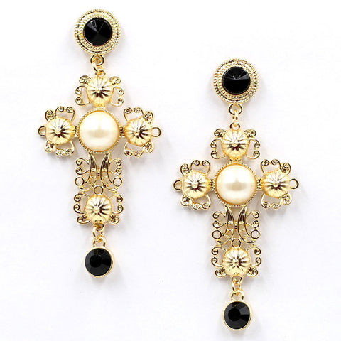 Pearl Vintage Cross Earrings