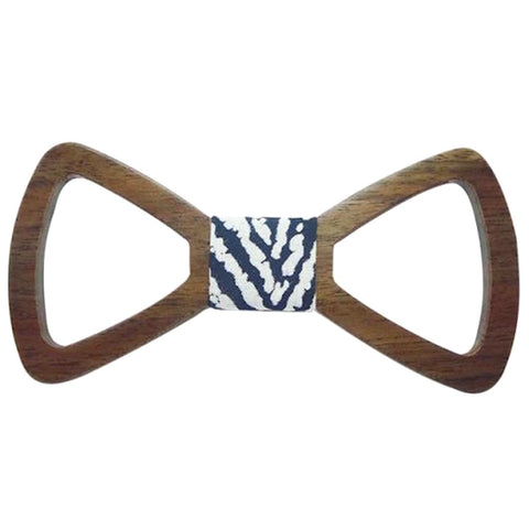 Blue/White Striped Wooden Bowtie