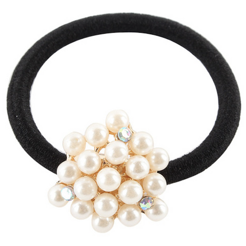 Embellished Floral Metal Charm Elastic Ponytail Band