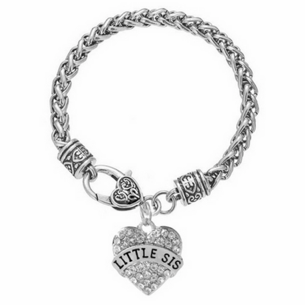 LITTLE SISTER Crystals Studded Heart Charms Bracelet