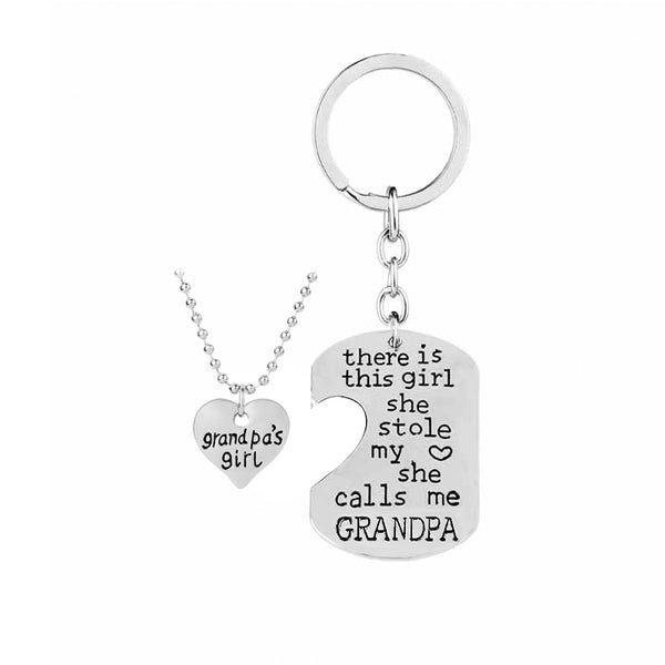 THERE IS THIS GIRL SHE STOLE MY HEART SHE CALLS ME GRANDPA Family Keychain Set