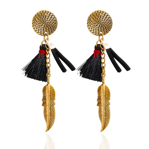 Feather Chain Tassel Earrings