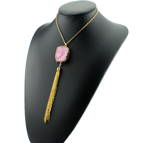 Resin Druzy Tassel Necklace