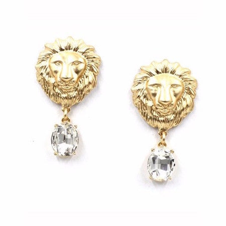 Crystal Lion Head Stud Earrings