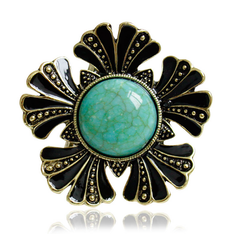 Turquoise Stone Flower Scarf Ring