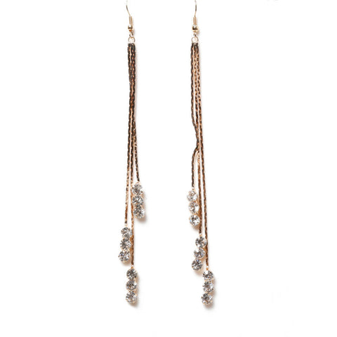 Three Crystals Tassel Earrings