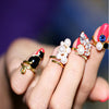 Black Cat & Pearls Nail Rings Set