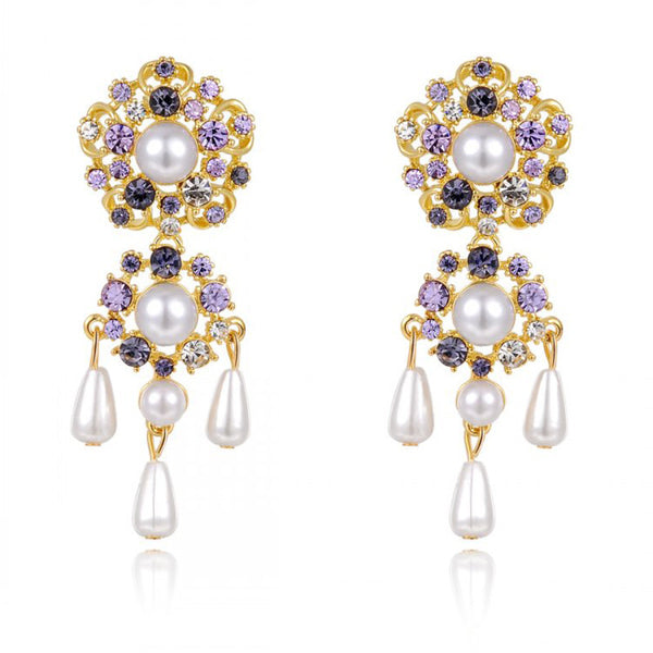 Hanging Pearls Floral Earrings