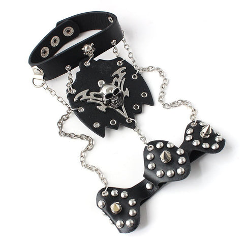 Skull with Rivets Leather Bracelet