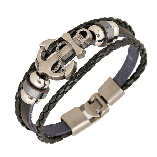 Anchor Pattern Leather Bracelet