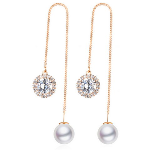 Crystal & Pearl Chain Earrings