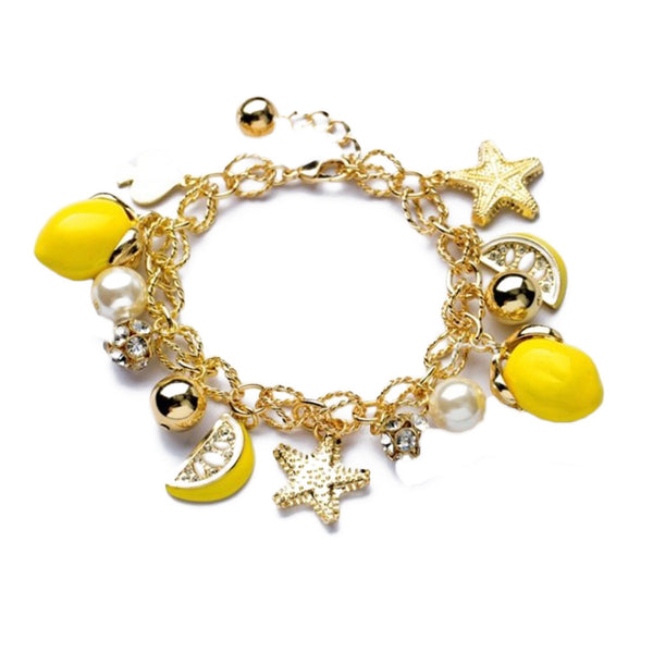 Lemon Stars & Crystal Charms Bracelet
