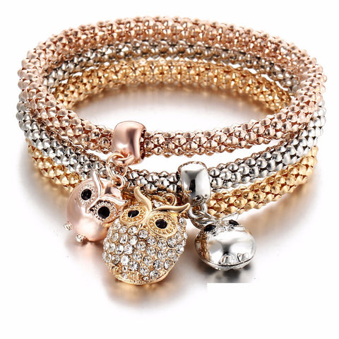 Owl Charms 3Pc Bracelet