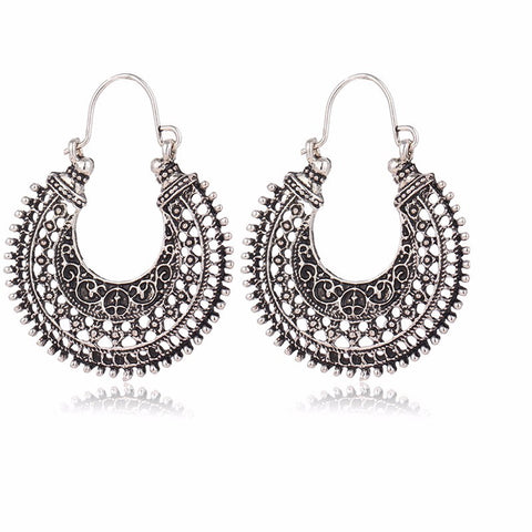 Hollow Out Tibetan Silver Color Hoop Earrings