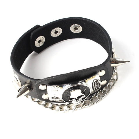 Skull with Rivets Leather Bracelet
