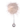 Beige Soft Fur & Pearl Closure Lapel Pin