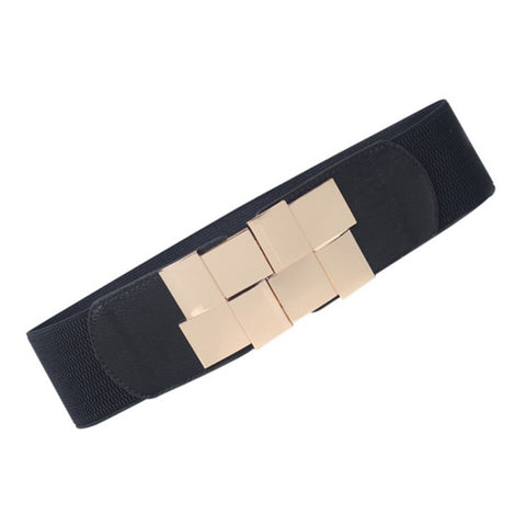 Overlapping Squares Metal Buckle Stretchable Belt