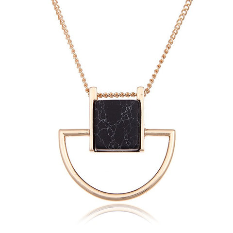 Square Marbled Pendant Necklace