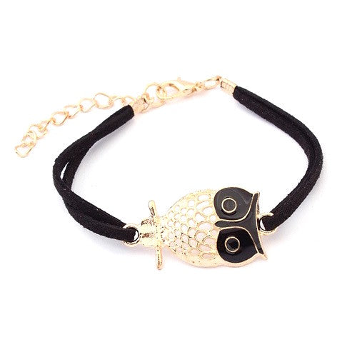 Owl Charm Leather Bracelet