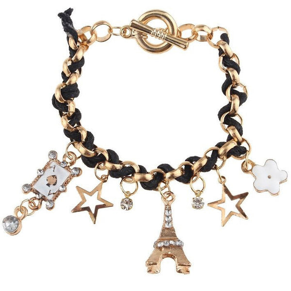 Eiffel Tower and Crystal Charms Bracelet