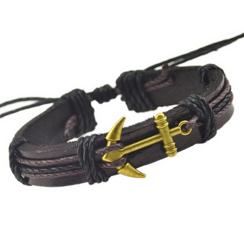 Metal Anchor Leather Bracelet