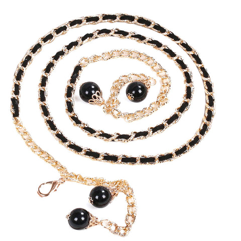Metal and Pearl Chain Leather Waist Belt