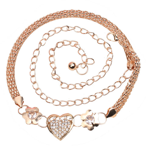 Rhinestones Heart Charm Metal Waist Belt