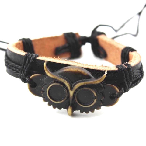 Owl Face Leather Bracelet