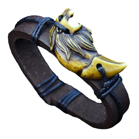 Lion Face Leather Bracelet