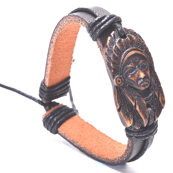 Bone Carving Tribal Face Bracelet