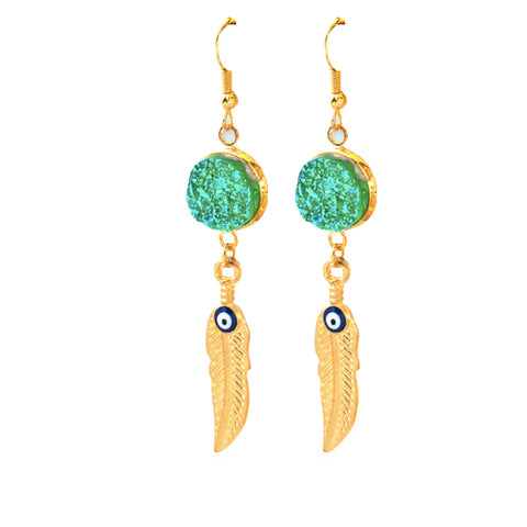 Druzy Hanging Leaf Earrings
