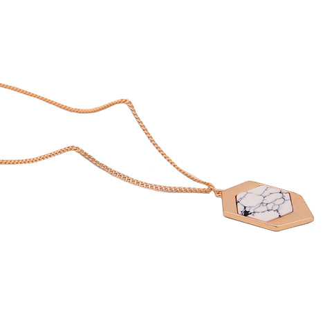 Hexagon Marble Stone Pendant Necklace